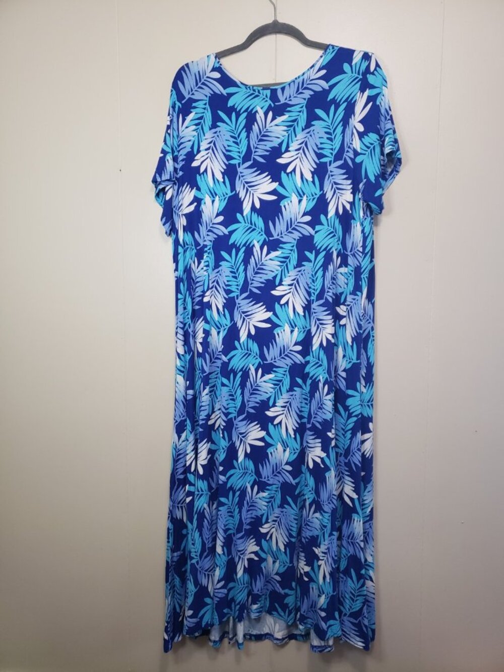 Jessica London Women Plus 28 Maxi Dress Blue Hawaiian Resort Wear Beachy Stretch - Picture 2 of 6